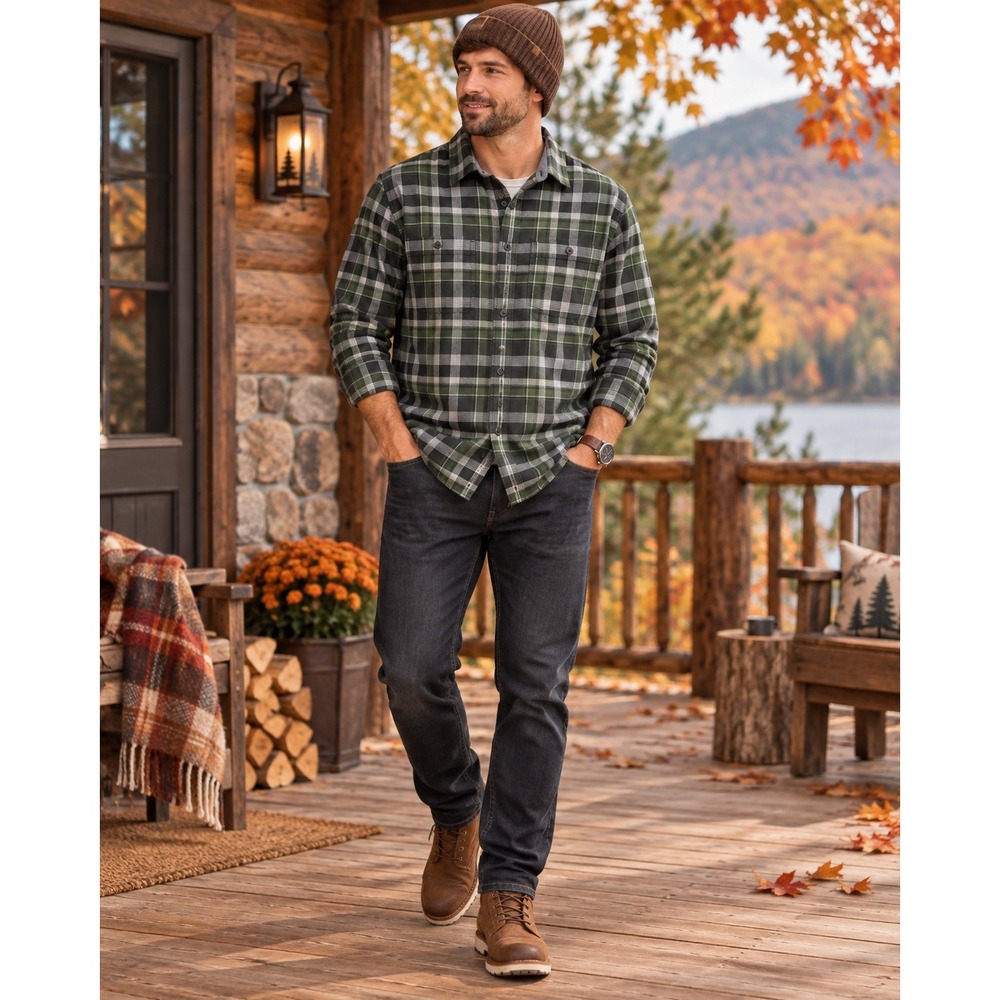 Jockey Outdoors Luke Bryan Men's Extra Large Green Plaid Flannel Shirt NWT